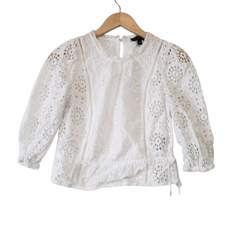 Banana Republic Eyelet Lace Blouse Womens XS White Puff Sleeve Boho Romantic Top